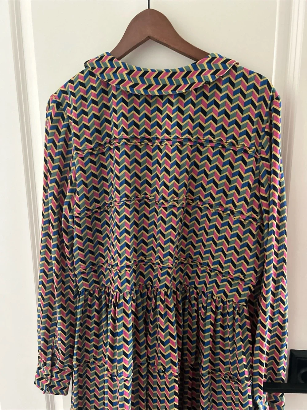 Fever London Heritage Dress Sz 14 Multicolor Button Front Peter Pan Collar Retro